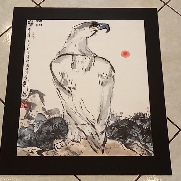 Other - Vintage Original Japanese Watercolor White Hawk